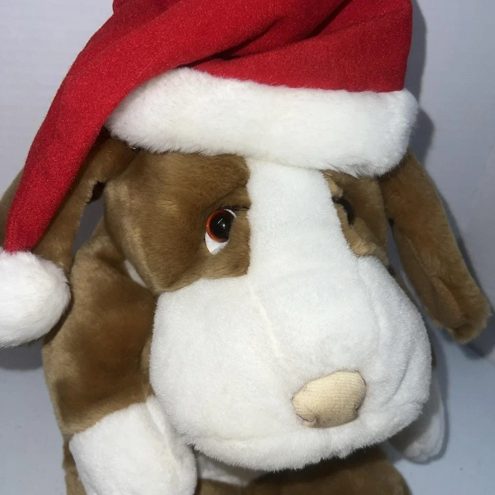 Vintage Barking Dog Plush Hand Puppet Full Body with Santa Hat Fine Toy Co 16